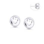  Smiley Face Emoji Charm 9mm Stud Earrings in Oxidized .925 Sterling Silver - ST-SE145-SL