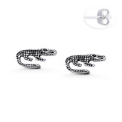 Crocodile / Alligator Animal Charm Stud Earrings in Oxidized .925 Sterling Silver - ST-SE150-SL