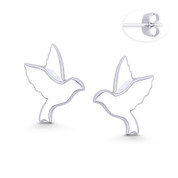 Flying Dove Bird Animal Charm Stud Earrings in .925 Sterling Silver - ST-SE151-SL