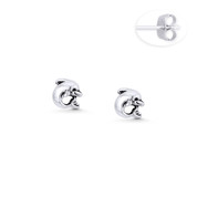 Baby Dolphin Animal Sealife Charm 6x5mm Stud Earrings in Oxidized .925 Sterling Silver - ST-SE163-SL