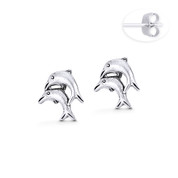 Dolphin Couple Animal Sealife Charm Stud Earrings in Oxidized .925 Sterling Silver - ST-SE166-SL