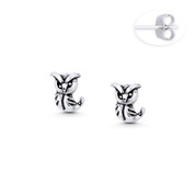 Perched Owl Animal Charm Stud Earrings in Oxidized .925 Sterling Silver - ST-SE168-SL