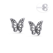 Butterfly Insect Animal Charm Stud Earrings in Oxidized .925 Sterling Silver - ST-SE176-SL