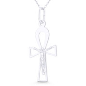 Jesus Christ on Egyptian Ankh Key-of-Life Cross Charm Pendant in .925 Sterling Silver - BT-CP002-SLP