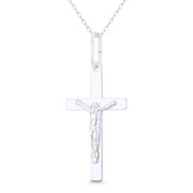 Jesus Christ on Flat Christian Catholic Latin Crucifix Cross Pendant in .925 Sterling Silver - BT-CP003-SLP
