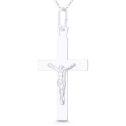 Jesus Christ on Flat Christian Catholic Latin Crucifix Cross Pendant in .925 Sterling Silver - BT-CP004-SLP