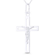 Jesus Christ on Cutout Crucifix Christian Catholic Cross Pendant in .925 Sterling Silver - BT-CP007-SLP