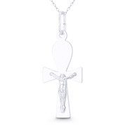 Jesus Christ on Egyptian Ankh Key-of-Life Cross Charm Pendant in .925 Sterling Silver - BT-CP009-SLP