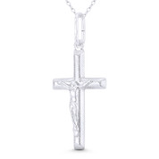Jesus Christ on Ribbed-Texture Latin Crucifix Christian Catholic Cross Pendant in .925 Sterling Silver - BT-CP015-SLP
