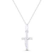 Jesus Christ on Ribbed-Texture Latin Crucifix Christian Catholic Cross Pendant in .925 Sterling Silver - BT-CP016-26MM-SLP