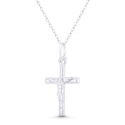 Jesus Christ on Ribbed-Texture Latin Crucifix Christian Catholic Cross Pendant in .925 Sterling Silver - BT-CP016-31MM-SLP