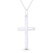 Christian Catholic Cross Wave & Circle Detail Crucifix Pendant in .925 Sterling Silver - BT-CP017-41MM-SLP