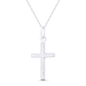 Wood-Texture Latin Crucifix Christian Catholic Cross Pendant in .925 Sterling Silver - BT-CP023-SLP
