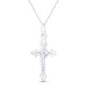 Jesus Christ on Fleur-De-Lis Crucifix Cross Christian Catholic Pendant in .925 Sterling Silver - BT-CP025-SLP