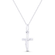 Jesus Christ on Classic Christian Catholic Latin Crucifix Cross Pendant in .925 Sterling Silver - BT-CP030-26MM-SLP