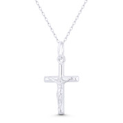 Jesus Christ on Classic Christian Catholic Latin Crucifix Cross Pendant in .925 Sterling Silver - BT-CP030-31MM-SLP