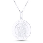 St. Joseph, Foster Father of Jesus, Patron Saint of the Catholic Church Medallion Pendant in .925 Sterling Silver - BT-CP039-21MM-SLP