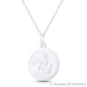 Winged Baby Cherub Guardian Angel 16mm (0.6in) Button Pendant in .925 Sterling Silver - BT-CP040-16MM-SLP