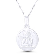 Winged Baby Cherub Guardian Angel 19mm (3/4in) Button Pendant in .925 Sterling Silver - BT-CP040-19MM-SLP