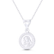 Holy Mother Virgin Mary 25x15mm (1x0.6in) Button Pendant in .925 Sterling Silver - BT-CP052-15MM-SLP