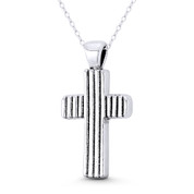 Engraved-Stripe-Design Rustic Christian Cross 31x19mm (1.2x0.7in) Pendant in Oxidized .925 Sterling Silver - BT-CP068-SLO