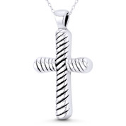 Engraved-Spiral-Groove Rustic Christian Cross 39x22mm (1.5x0.9in) Pendant in Oxidized .925 Sterling Silver - BT-CP069-SLO