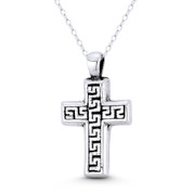 Greek Key Orthodox Christian Cross 30x17mm (1.2x0.7in) Pendant in Oxidized .925 Sterling Silver - BT-CP073-SLO