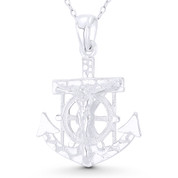 Anchor & Helm St. Clement's Mariner's Cross 32x23mm (1.3x0.9in) Pendant & Chain Necklace in .925 Sterling Silver - BT-CP084-40MM-SLP