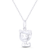 Smiling Cat Animal Charm Hollow 24x13mm (0.9x0.5in) Pendant in .925 Sterling Silver - BT-FP001-SLP