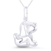 Sitting Beagle Puppy / Dog 3D Animal Charm Hollow Reversible 36x22mm (1.4x0.9in) Pendant in .925 Sterling Silver - BT-FP002-SLP