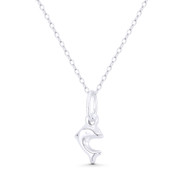 Tiny Dolphin Ocean Sealife Charm Hollow 3D Reversible 18x8mm (0.7x0.3in) Pendant in .925 Sterling Silver - BT-FP013-18MM-SLP