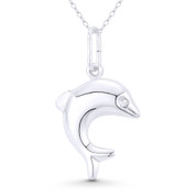 Dolphin Ocean Sealife Charm Hollow 3D Reversible 39x21mm (1.5x0.8in) Pendant in .925 Sterling Silver - BT-FP013-39MM-SLP
