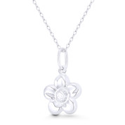 5-Petal Daisy Flower Charm Reversible 3D 24x15mm (0.9x0.6in) Pendant in .925 Sterling Silver - BT-FP020-24MM-SLP