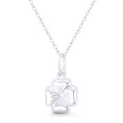 4-Leaf Shamrock Irish Luck Charm Reversible 3D 22x13mm (0.9x0.5in) Pendant in .925 Sterling Silver - BT-FP021-22MM-SLP