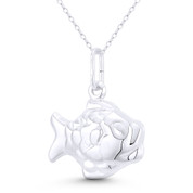 Goldfish Sealife Fish Charm Hollow 3D 34x26mm (1.3x1in) Pendant in .925 Sterling Silver - BT-FP031-SLP