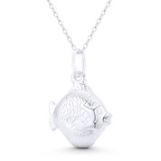 Discus Fish Sealife Charm Hollow 3D 27x18mm (1.1x0.7in) Pendant in .925 Sterling Silver - BT-FP032-SLP