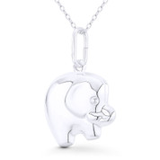 Elephant Animal Charm Hollow Reversible 3D 33x1mm (1.3x0.2in) Pendant in .925 Sterling Silver - BT-FP044-SLP