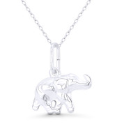 Elephant Animal Charm Hollow Reversible 3D 22x25mm (0.9x1in) Pendant in .925 Sterling Silver - BT-FP045-SLP