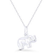Elephant Animal Charm Hollow Reversible 3D 19x18mm (0.75x0.70in) Pendant in .925 Sterling Silver - BT-FP046-SLP