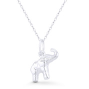 Elephant Animal Charm Hollow Reversible 3D 21x18mm (0.8x0.7in) Pendant in .925 Sterling Silver - BT-FP047-SLP