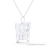 Butterfly Insect Charm 26x18mm (1x0.7in) 3D Hollow & Reversible Pendant in .925 Sterling Silver - BT-FP057-SLP
