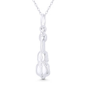 Violin Musical Instrument / Musician Charm 33x8mm (1.3x0.3in) 3D Pendant in .925 Sterling Silver - BT-FP063-SLP