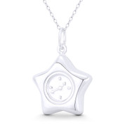 5-Pointed Star & Watch Face Celestial Charm 31x21mm (1.2x0.8in) Pendant in .925 Sterling Silver - BT-FP075-SLP