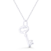 Skeleton Key-to-Heart Love Charm 24x10mm (0.9x0.4in) Pendant in .925 Sterling Silver - BT-FP086-SLP