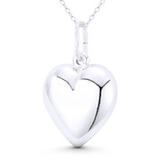 Heart Love Charm Reversible 3D 35x21mm (1.4x0.8in) Pendant in .925 Sterling Silver - BT-FP098-35MM-SLP