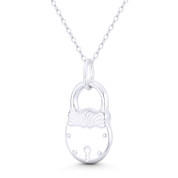 Padlock "Locked in Love" Charm Reversible 3D 26x14mm (1x0.6in) Pendant in .925 Sterling Silver - BT-FP103-SLP