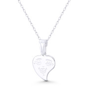 Flat Heart Smiling-Face Love Charm 22x13mm (0.9x0.5in) Pendant in .925 Sterling Silver - BT-FP104-SLP