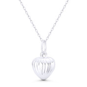 Seashell Heart Love Charm Reversible 3D 21x13mm (0.8x0.5in) Pendant in .925 Sterling Silver - BT-FP105-SLP