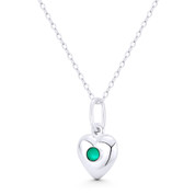 Heart & Green CZ Crystal Love Charm 19x11mm (0.7x0.4in) Pendant in .925 Sterling Silver - BT-FP110-EmeCZ-SLP