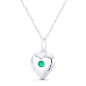 Heart & Green CZ Crystal Love Charm 22x14mm (0.9x0.6in) Pendant in .925 Sterling Silver - BT-FP111-EmeCZ-SLP